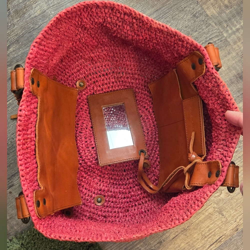Balenciaga Pink Raffia Mirror Basket Bag Woven Handbag with Leather Handles - Picture 4 of 17